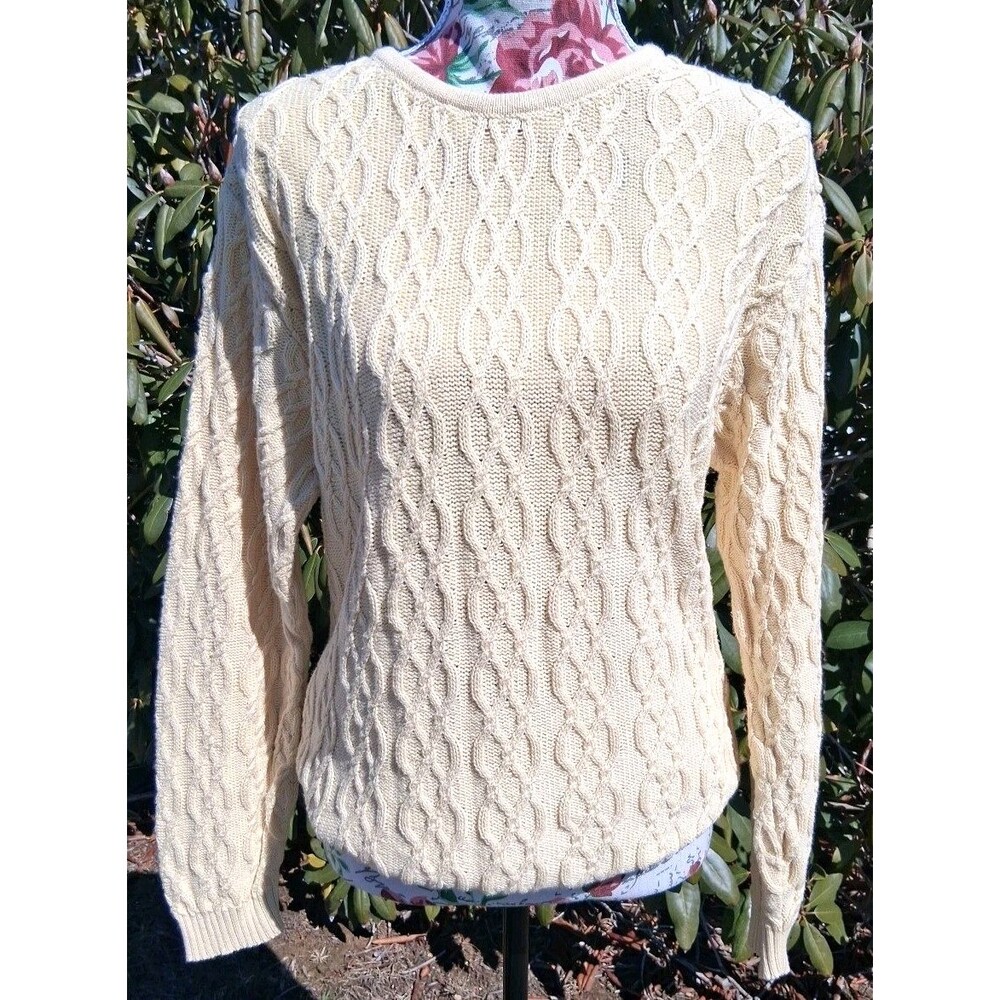 Vintage Orvis Classic Womens L Butter Yellow Chunky Knit Sweater Office Work